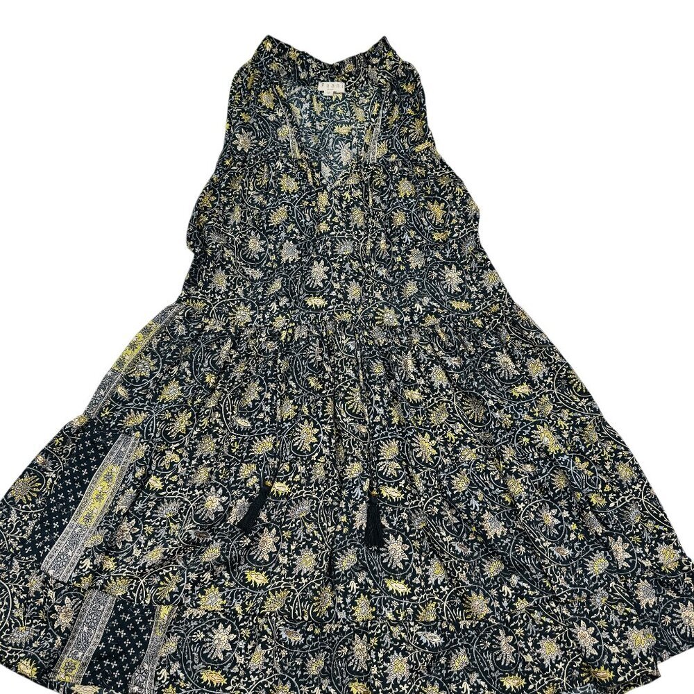 Paani Boho Metallic Print Tiered V-Neck With Tassels Dress Women's Size Medium